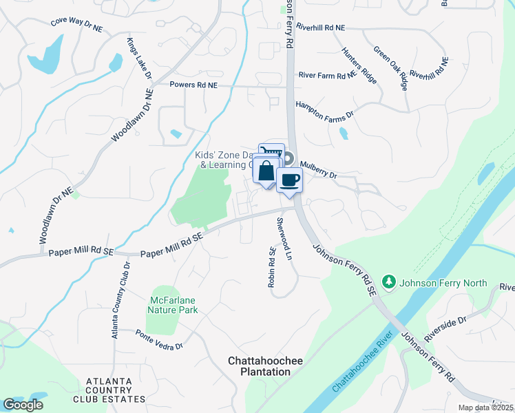 map of restaurants, bars, coffee shops, grocery stores, and more near 200 Village Parkway Northeast in Marietta