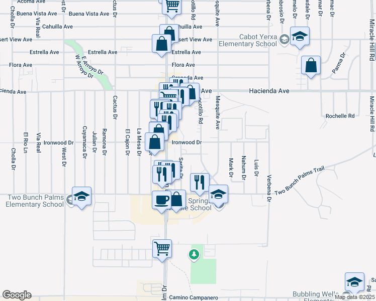 map of restaurants, bars, coffee shops, grocery stores, and more near 66621 Joseph Way in Desert Hot Springs