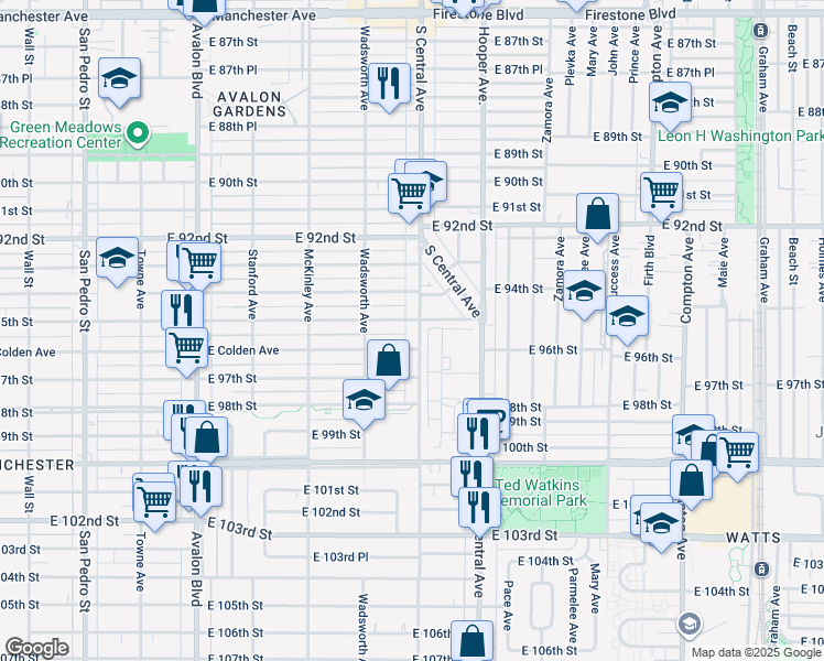 map of restaurants, bars, coffee shops, grocery stores, and more near 9523 East Colden Avenue in Los Angeles