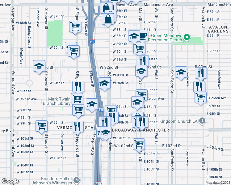 map of restaurants, bars, coffee shops, grocery stores, and more near 225 West Colden Avenue in Los Angeles