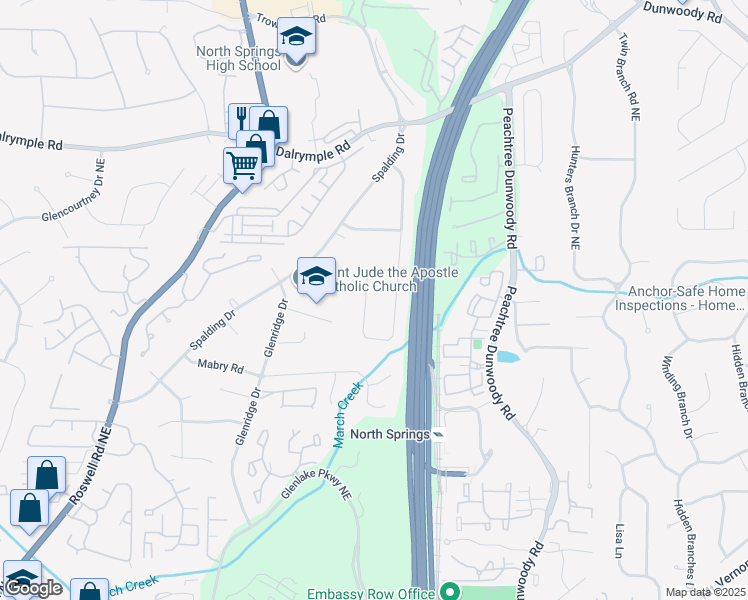 map of restaurants, bars, coffee shops, grocery stores, and more near 6990 Northgreen Drive Northeast in Atlanta
