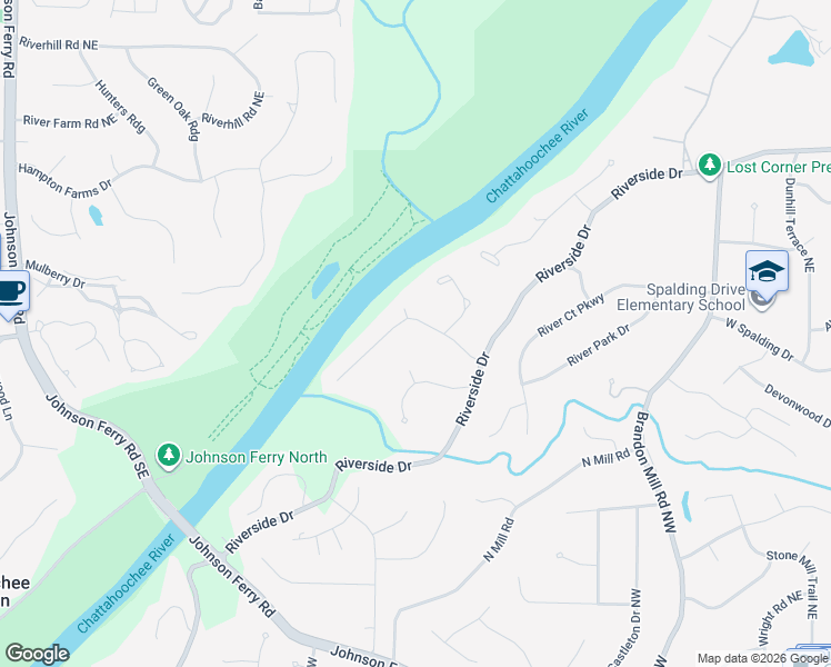 map of restaurants, bars, coffee shops, grocery stores, and more near 2040 River N Pkwy NW in Atlanta