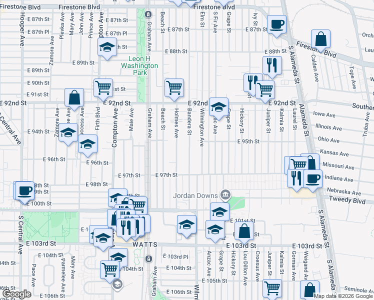 map of restaurants, bars, coffee shops, grocery stores, and more near 9515 Bandera Street in Los Angeles