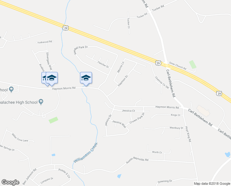 map of restaurants, bars, coffee shops, grocery stores, and more near 947 Haymon Drive in Winder