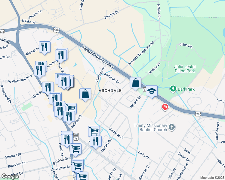 map of restaurants, bars, coffee shops, grocery stores, and more near in Sumter