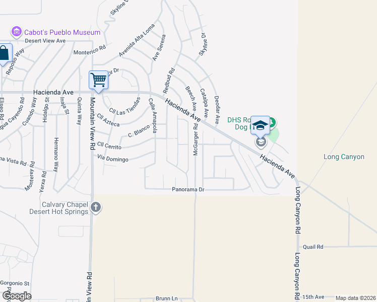 map of restaurants, bars, coffee shops, grocery stores, and more near 13844 Scenic Crest Circle in Desert Hot Springs