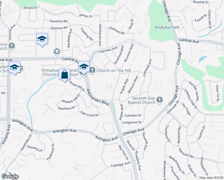 map of restaurants, bars, coffee shops, grocery stores, and more near 5695 Glenhaven Avenue in Riverside