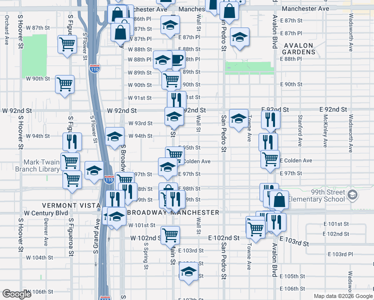 map of restaurants, bars, coffee shops, grocery stores, and more near 151 East Colden Avenue in Los Angeles