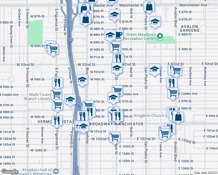map of restaurants, bars, coffee shops, grocery stores, and more near 127 West Colden Avenue in Los Angeles