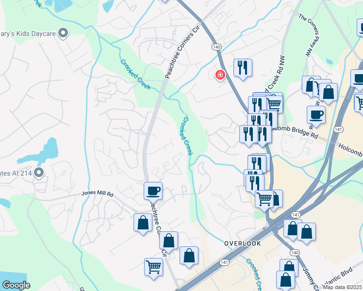 map of restaurants, bars, coffee shops, grocery stores, and more near 818 Glenleaf Drive in Norcross