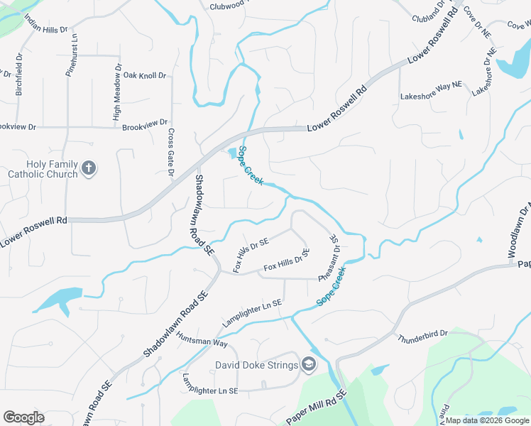 map of restaurants, bars, coffee shops, grocery stores, and more near 3802 Fox Hills Drive Northeast in Marietta