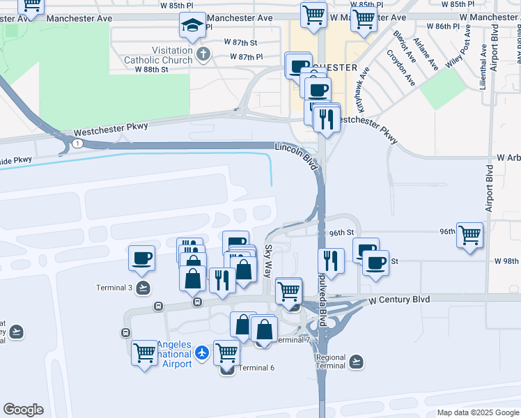 map of restaurants, bars, coffee shops, grocery stores, and more near in Los Angeles