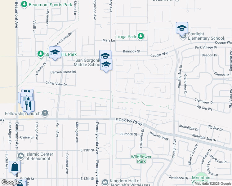 map of restaurants, bars, coffee shops, grocery stores, and more near 1305 Black Diamond in Beaumont