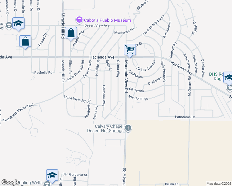 map of restaurants, bars, coffee shops, grocery stores, and more near 13585 Quinta Way in Desert Hot Springs