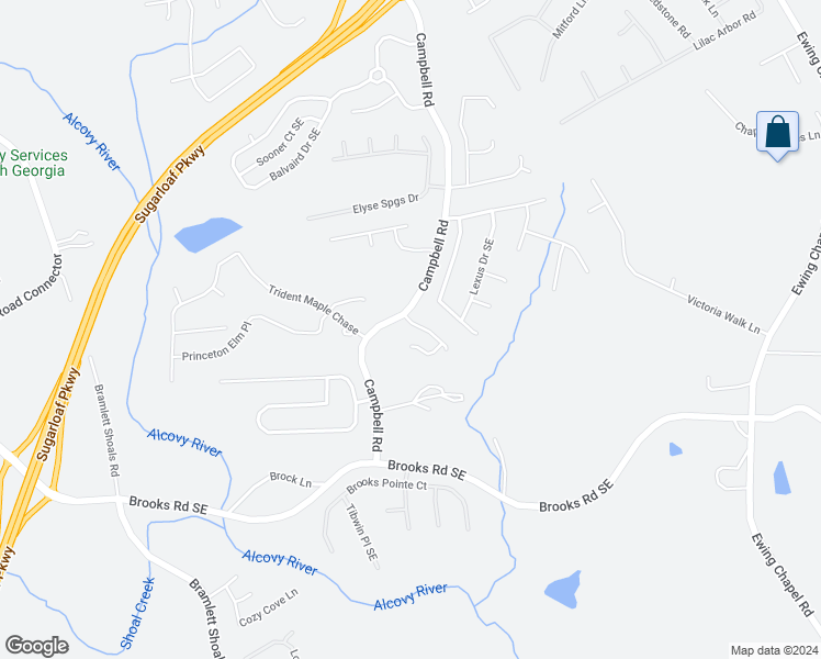 map of restaurants, bars, coffee shops, grocery stores, and more near 1145 Campbell Ridge Lane in Lawrenceville