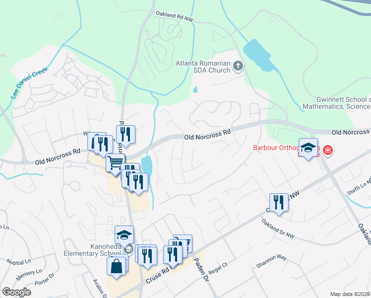 map of restaurants, bars, coffee shops, grocery stores, and more near 1051 Chase Creek Court in Lawrenceville