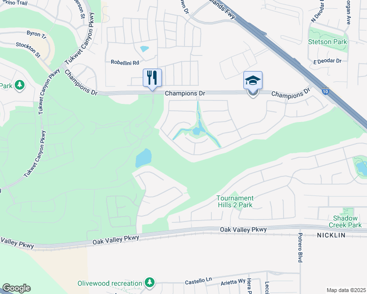 map of restaurants, bars, coffee shops, grocery stores, and more near 36270 Bay Hill Drive in Beaumont