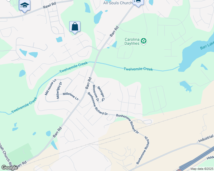 map of restaurants, bars, coffee shops, grocery stores, and more near 113 Beringer Circle in Lexington
