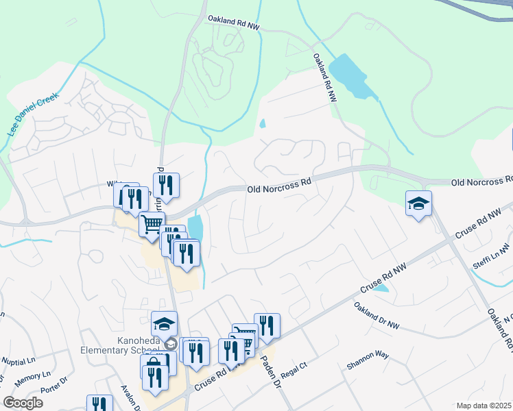 map of restaurants, bars, coffee shops, grocery stores, and more near 1088 Chase Creek Court in Lawrenceville