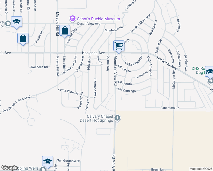 map of restaurants, bars, coffee shops, grocery stores, and more near 13585 Quinta Way in Desert Hot Springs