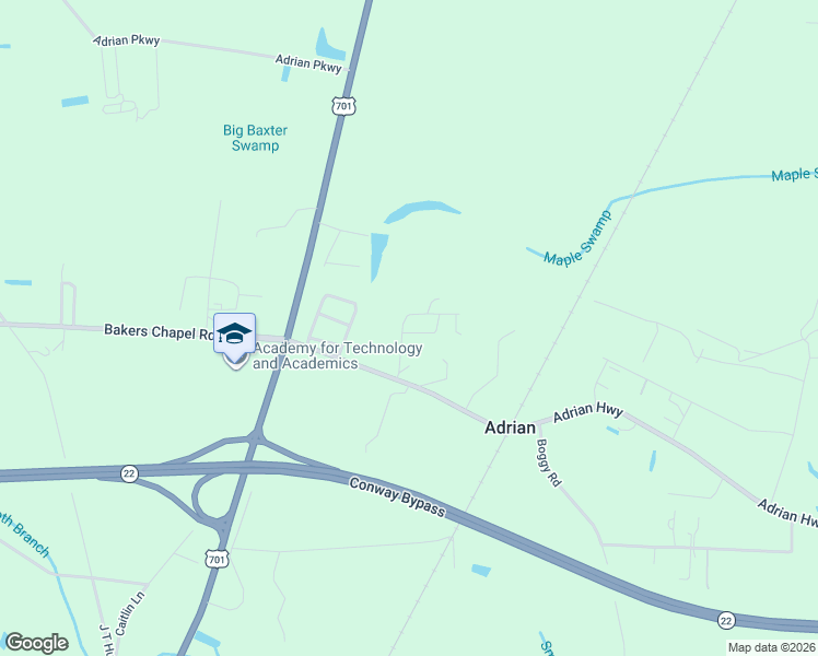 map of restaurants, bars, coffee shops, grocery stores, and more near 5344 Adrian Highway in Conway