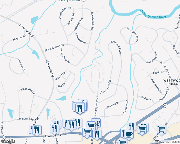 map of restaurants, bars, coffee shops, grocery stores, and more near 130 Mountain Laurel Run in Athens
