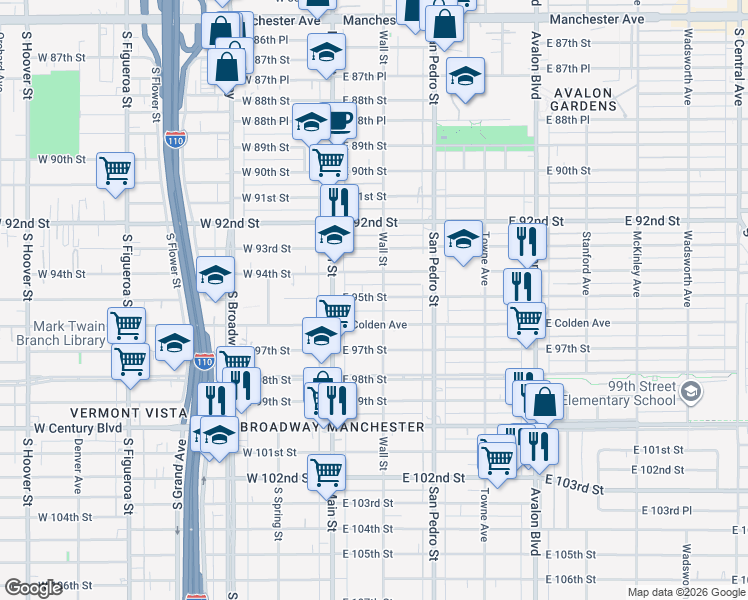 map of restaurants, bars, coffee shops, grocery stores, and more near 151 East Colden Avenue in Los Angeles