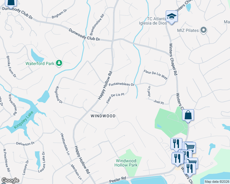 map of restaurants, bars, coffee shops, grocery stores, and more near 2627 Fleur De Lis Place in Doraville