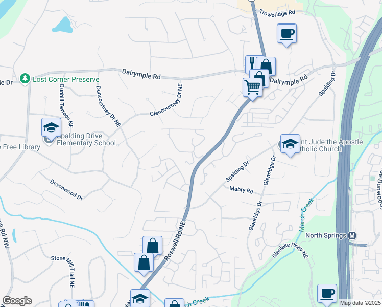 map of restaurants, bars, coffee shops, grocery stores, and more near in Sandy Springs