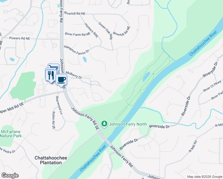 map of restaurants, bars, coffee shops, grocery stores, and more near 703 Bridle Path in Marietta
