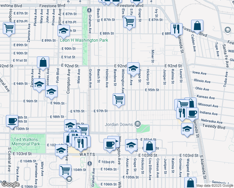 map of restaurants, bars, coffee shops, grocery stores, and more near 9510 Bandera Street in Los Angeles
