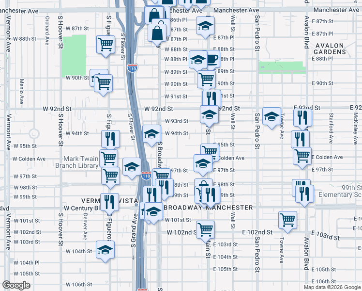 map of restaurants, bars, coffee shops, grocery stores, and more near 169 West Colden Avenue in Los Angeles