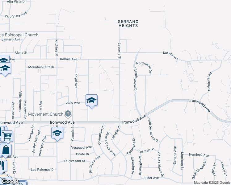 map of restaurants, bars, coffee shops, grocery stores, and more near 11712 Rockingham Street in Moreno Valley
