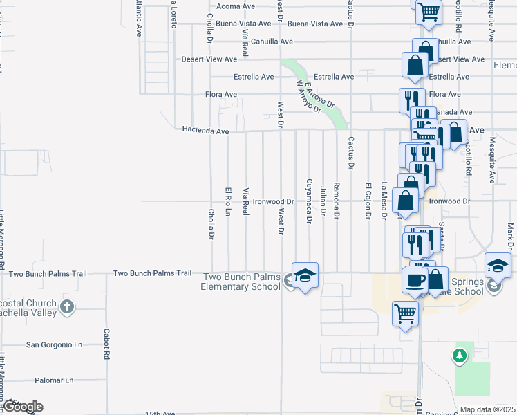 map of restaurants, bars, coffee shops, grocery stores, and more near 13575 Del Ray Lane in Desert Hot Springs