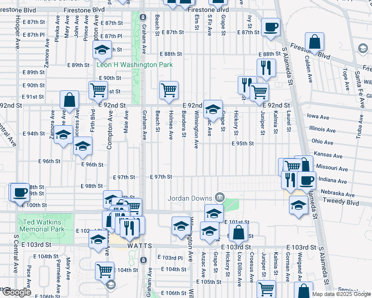 map of restaurants, bars, coffee shops, grocery stores, and more near 9510 Bandera Street in Los Angeles