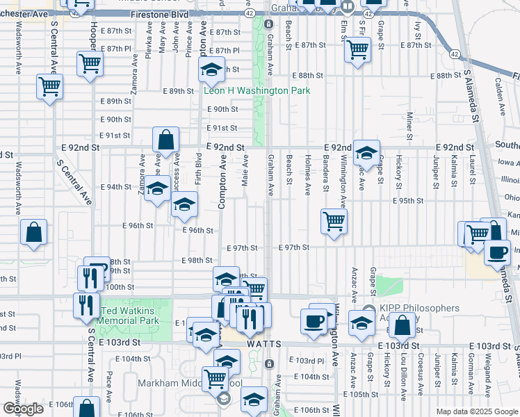 map of restaurants, bars, coffee shops, grocery stores, and more near 9551 Grandee Avenue in Los Angeles