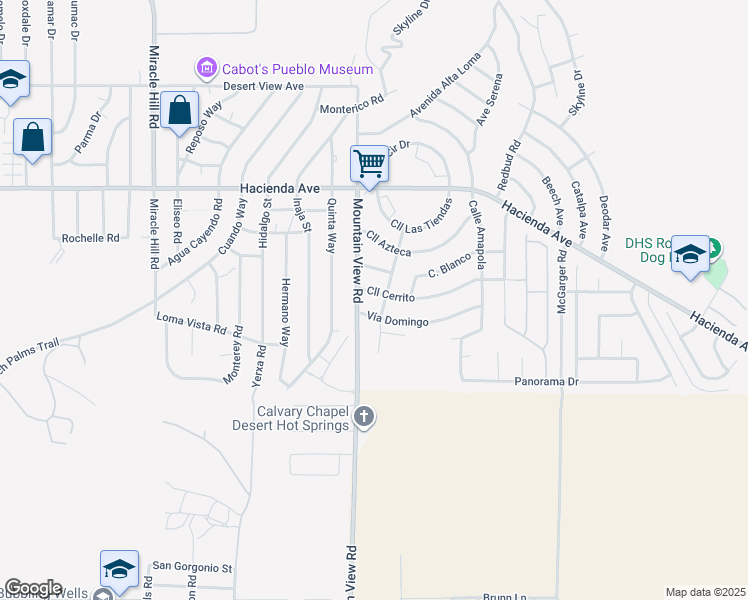 map of restaurants, bars, coffee shops, grocery stores, and more near 68055 Calle Cerrito in Desert Hot Springs