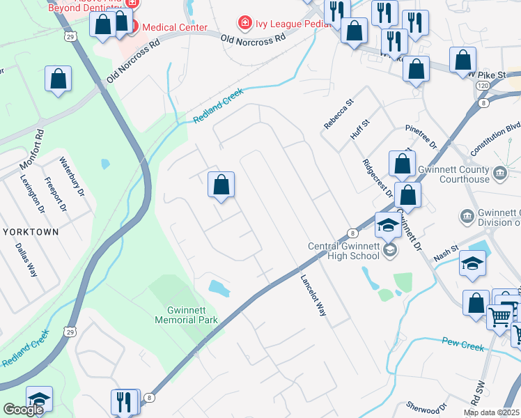 map of restaurants, bars, coffee shops, grocery stores, and more near 317 Regal Drive Northwest in Lawrenceville