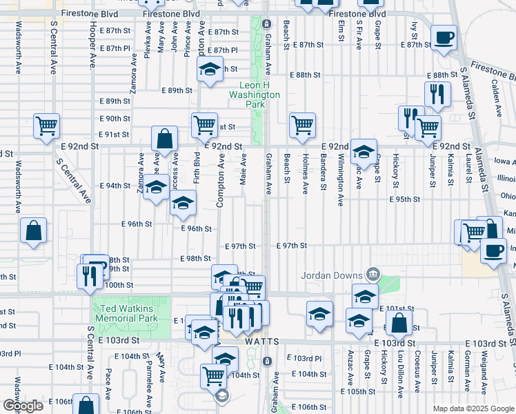map of restaurants, bars, coffee shops, grocery stores, and more near 9551 Grandee Avenue in Los Angeles