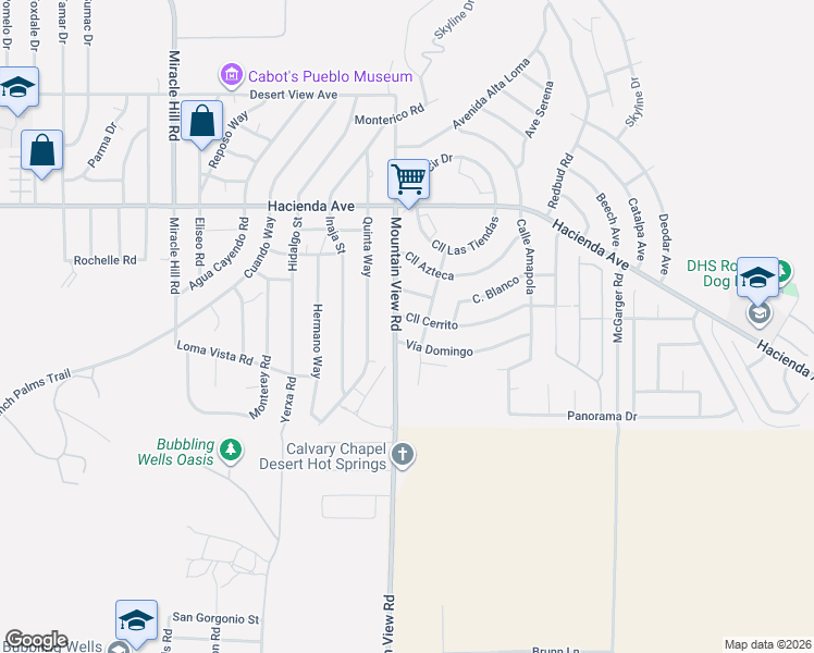 map of restaurants, bars, coffee shops, grocery stores, and more near 13630 Mountain View Road in Desert Hot Springs