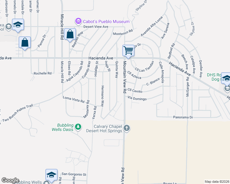 map of restaurants, bars, coffee shops, grocery stores, and more near 13665 Quinta Way in Desert Hot Springs