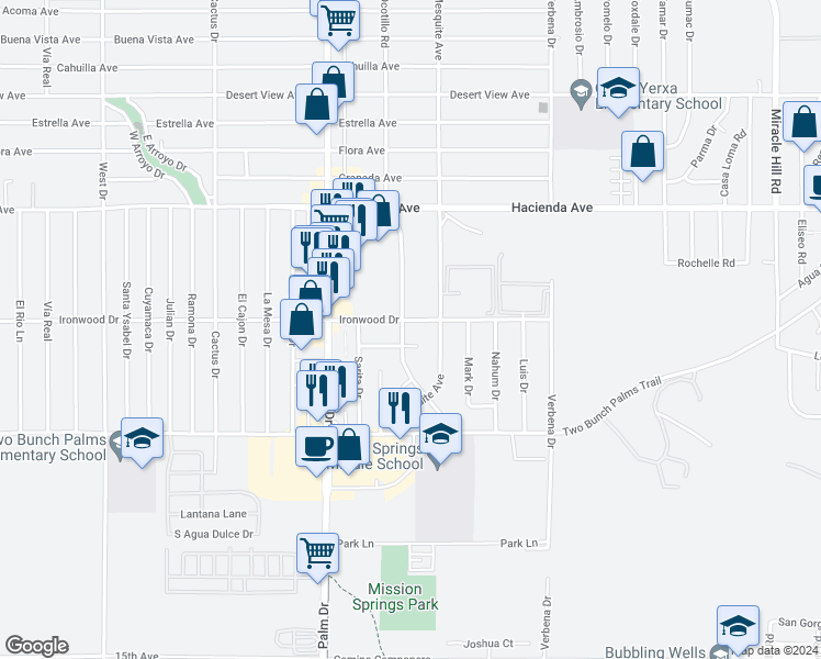 map of restaurants, bars, coffee shops, grocery stores, and more near 66713 Joseph Way in Desert Hot Springs