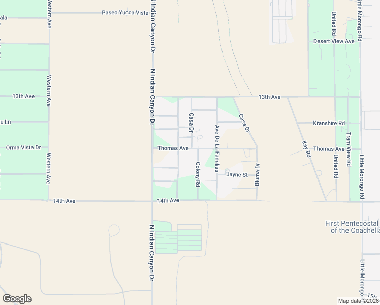 map of restaurants, bars, coffee shops, grocery stores, and more near 13680 Roberts Road in Desert Hot Springs