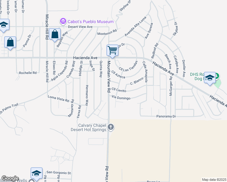 map of restaurants, bars, coffee shops, grocery stores, and more near 68055 Calle Cerrito in Desert Hot Springs
