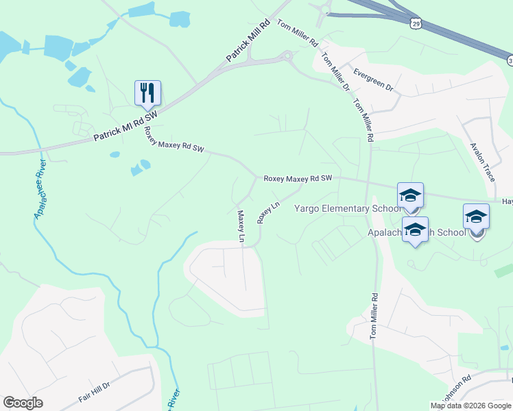 map of restaurants, bars, coffee shops, grocery stores, and more near 1185 Wendy Way in Winder