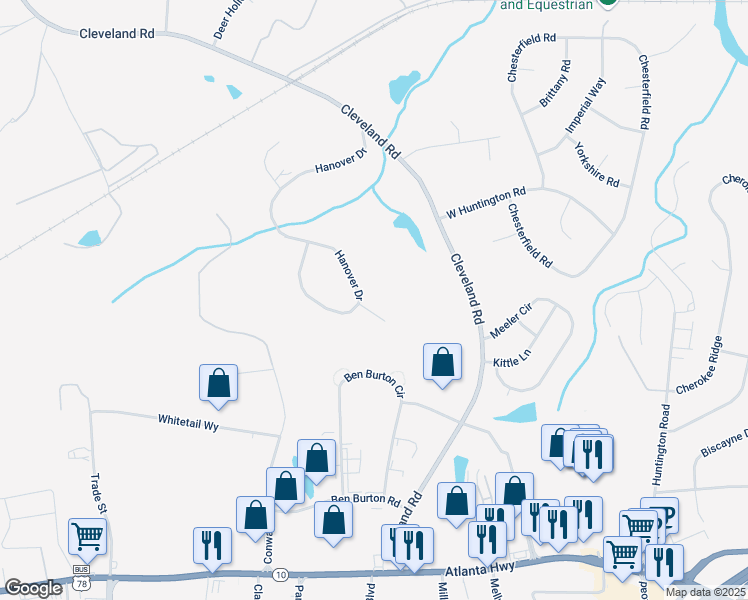 map of restaurants, bars, coffee shops, grocery stores, and more near 193 Hanover Court in Bogart