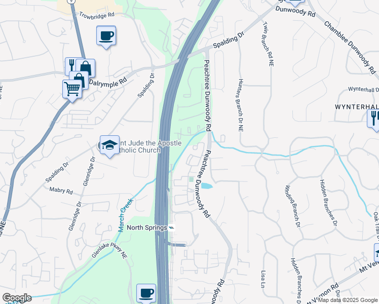 map of restaurants, bars, coffee shops, grocery stores, and more near 425 Summerset Lane Northeast in Sandy Springs