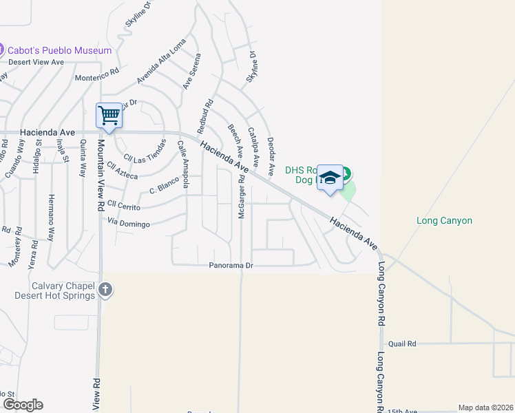 map of restaurants, bars, coffee shops, grocery stores, and more near 13365 Mountain Top Court in Desert Hot Springs
