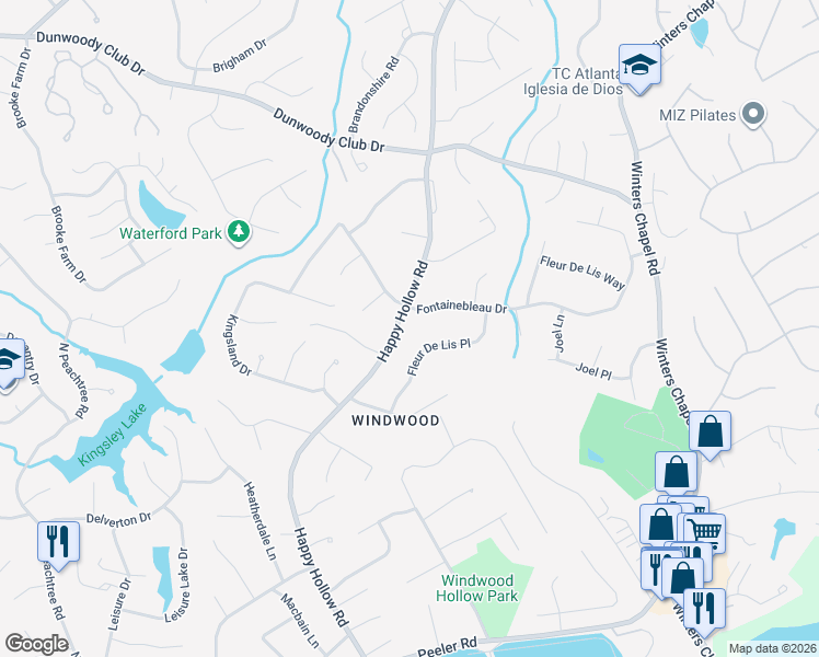 map of restaurants, bars, coffee shops, grocery stores, and more near 5226 Happy Hollow Road in Doraville