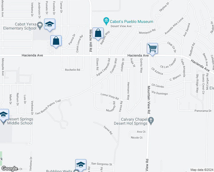 map of restaurants, bars, coffee shops, grocery stores, and more near 13450 Cielo Azul Way in Desert Hot Springs